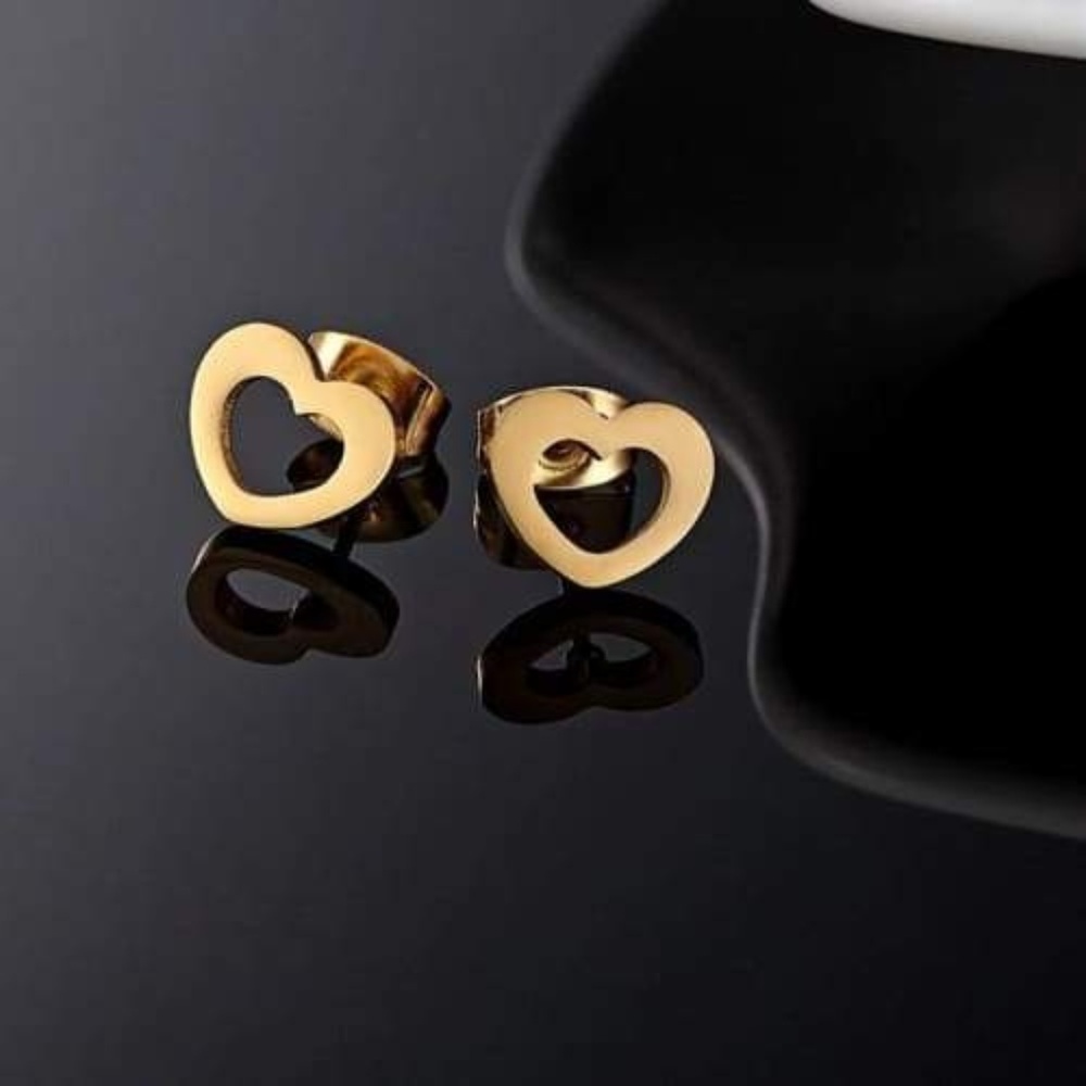 Heart Studs Gold Plated Stainless Steel Earrings - Picture 2 of 3